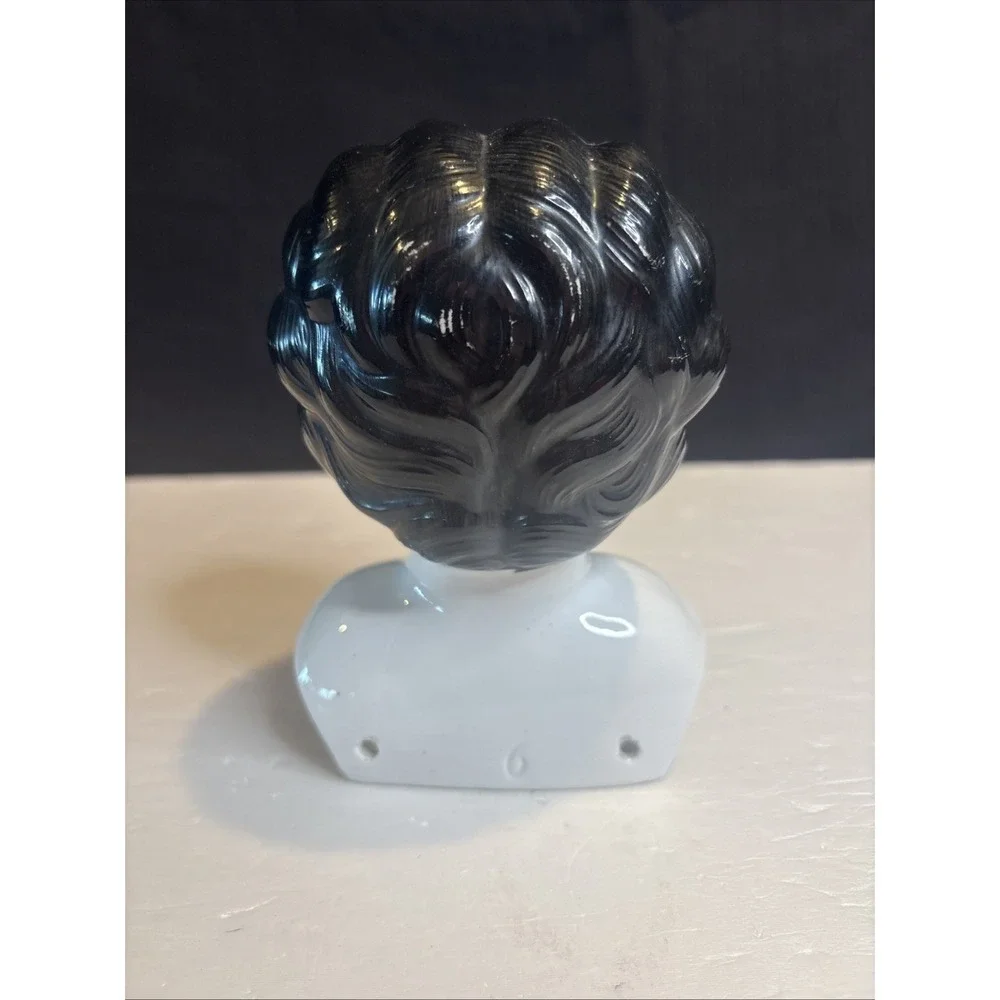 Antique German China Head Doll Head Black Curly Hair Blue Eyes Low Brow